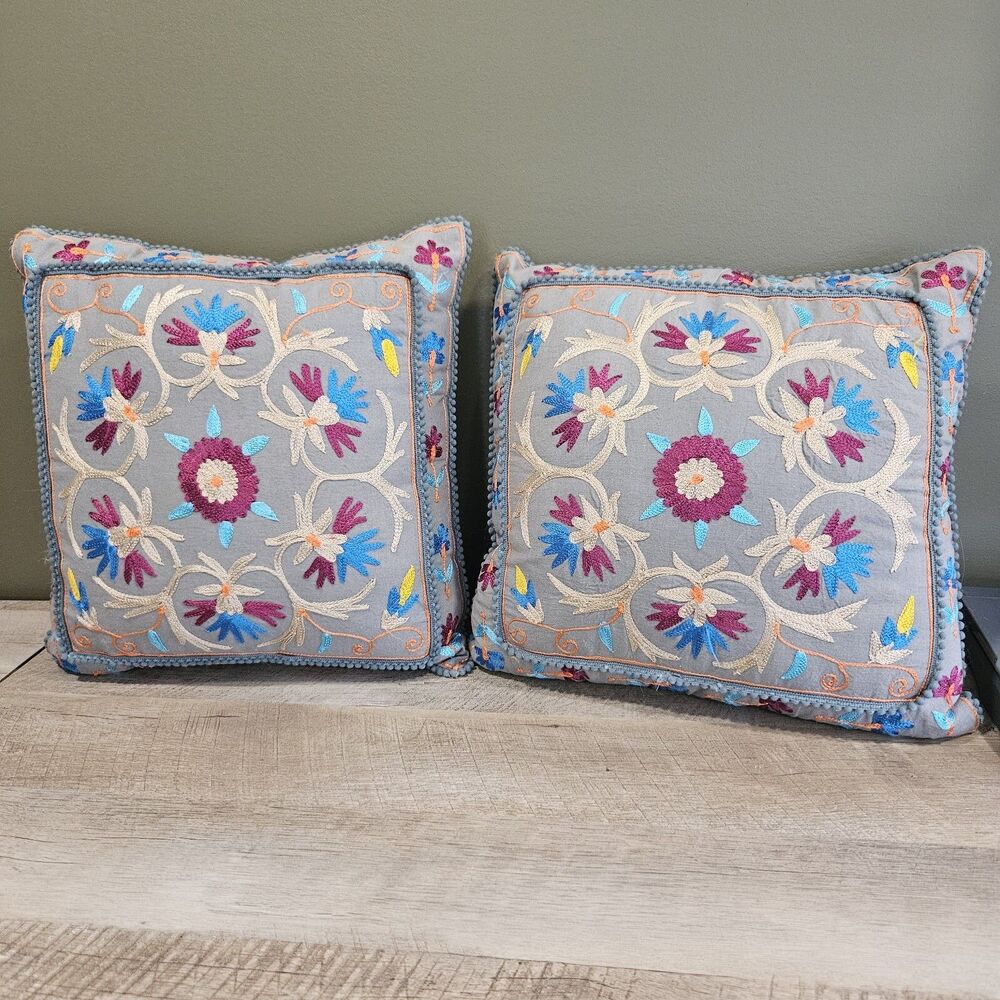 Set of 2 Karma Living accent pillow Gay floral boho multicolor vintage 14x15
